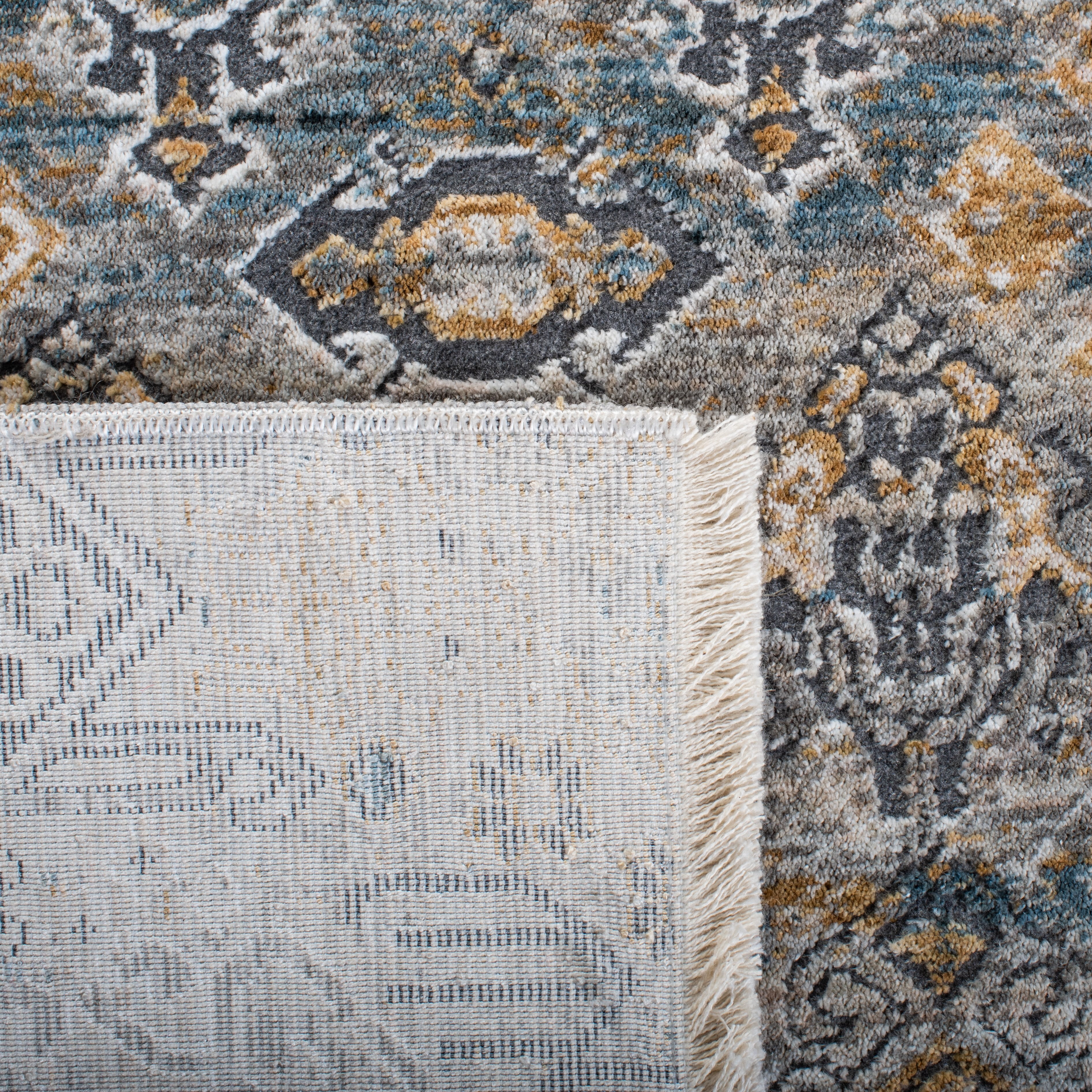 SAFAVIEH Dream Billy Damask Polyester Area Rug, Grey/Gold, 9' x 12'