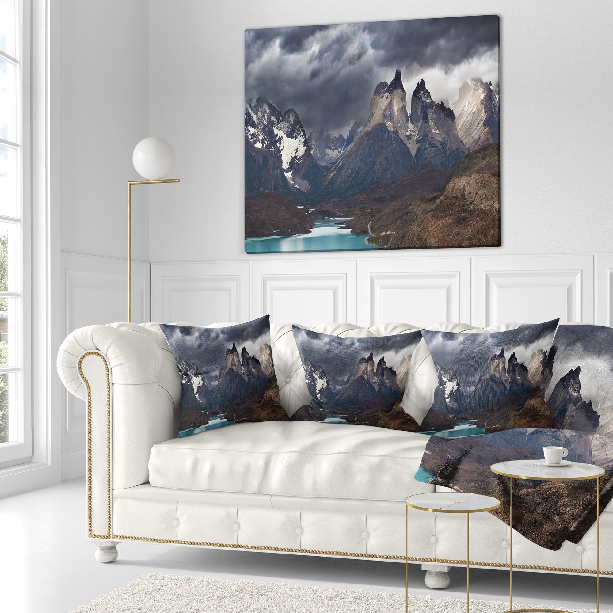 Designart Torres Del Paine Cuernos Mountains - Photography Throw Pillow - 18x18