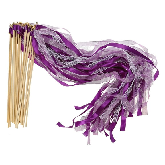 Uxcell Lace Silk Ribbon Fairy Sticks Wands for Wedding Party, Purple 50 Pack