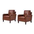 thumbnail image 2 of Tina's Home Mid-century Modern Genuine Leather Accent Armchairs Set of 2 with Unique Arm Design, Nailhead Trim & Loose Cushion, Living Room / Bedroom Chair, Brown, Assembly Required, 2 of 8