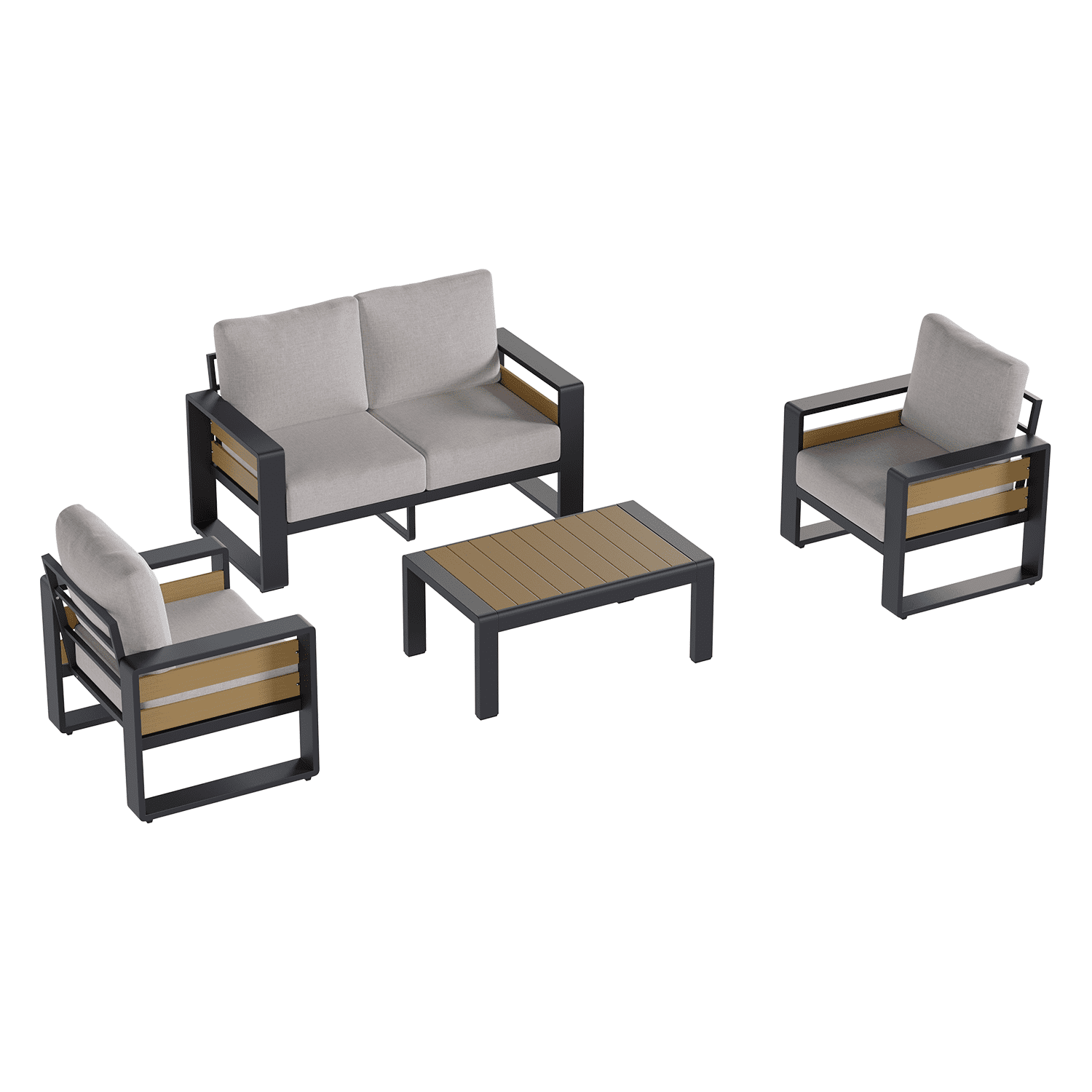 Clouddwell 4-Seats Aluminum Patio Furniture Set, Outdoor Metal Sofa Conversation Set with Coffee Table for Pool Garden Porch Backyard, Light Gray