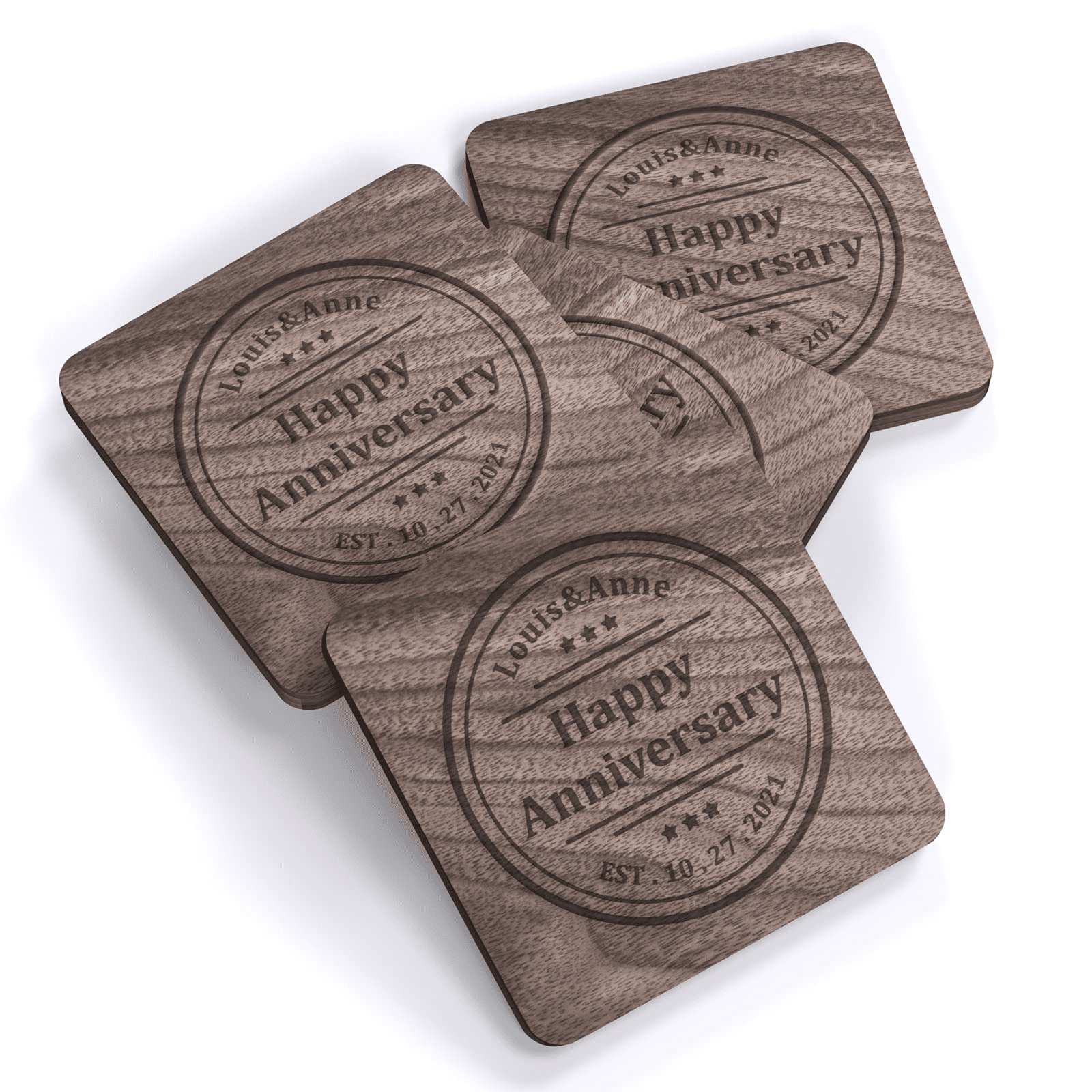 Set of 6 Personalized Coasters, Personalized Wedding Gift, Bamboo Coasters,  Wood Coasters, Wedding Gifts for Couple, Drink Coasters 