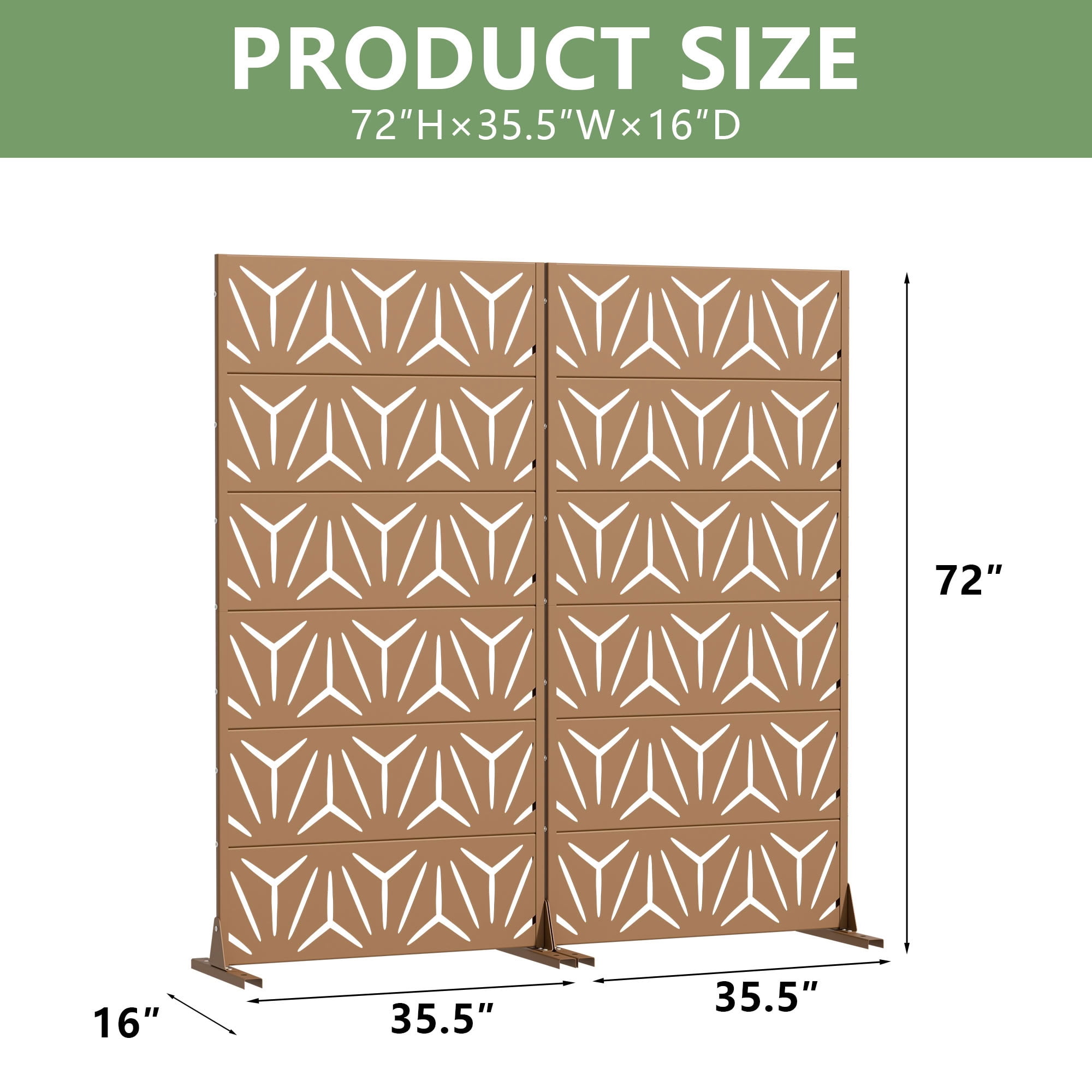 MAYEERTY 6 Panels Metal Outdoor Privacy Screen Panel Garden Divider Patio Backyard Decorative Privacy Fence 2Pcs, 72×35.4×15.7in