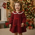 thumbnail image 2 of Rhuody Christmas Girls Dresses Long Sleeve Stylish Plaid Bow Tie Collar Party Dress For Elegant Lace Trim Gown For And Photoshoots Crewneck Winter Flowy Dresses Xmas Casual Playsuit 12-18 Months Red, 2 of 5