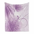 thumbnail image 1 of Purple Soft Flannel Fleece Throw Blanket, Abstract Art Style Vector Illustration of Flower Background with Butterfly, Cozy Plush for Indoor and Outdoor Use, 50" x 60", Violet and White, by Ambesonne, 1 of 6