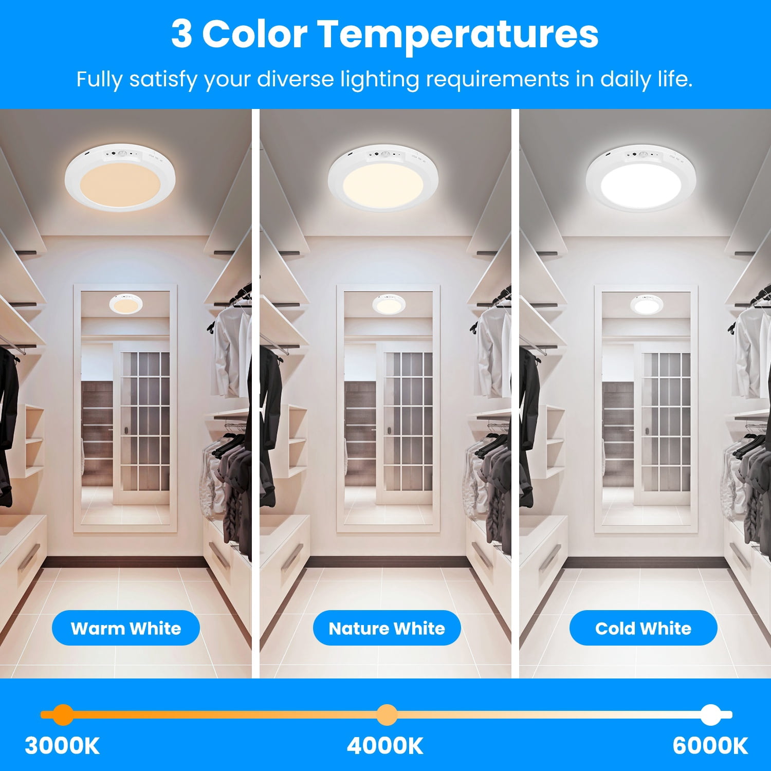USB Rechargeable Motion Sensor Ceiling Light, Magnetic Mount LED Closet Light 3 Color Temp 4 Brightness 5 Timer PIR Sensor with Remote for Hallway Pantry Stairs
