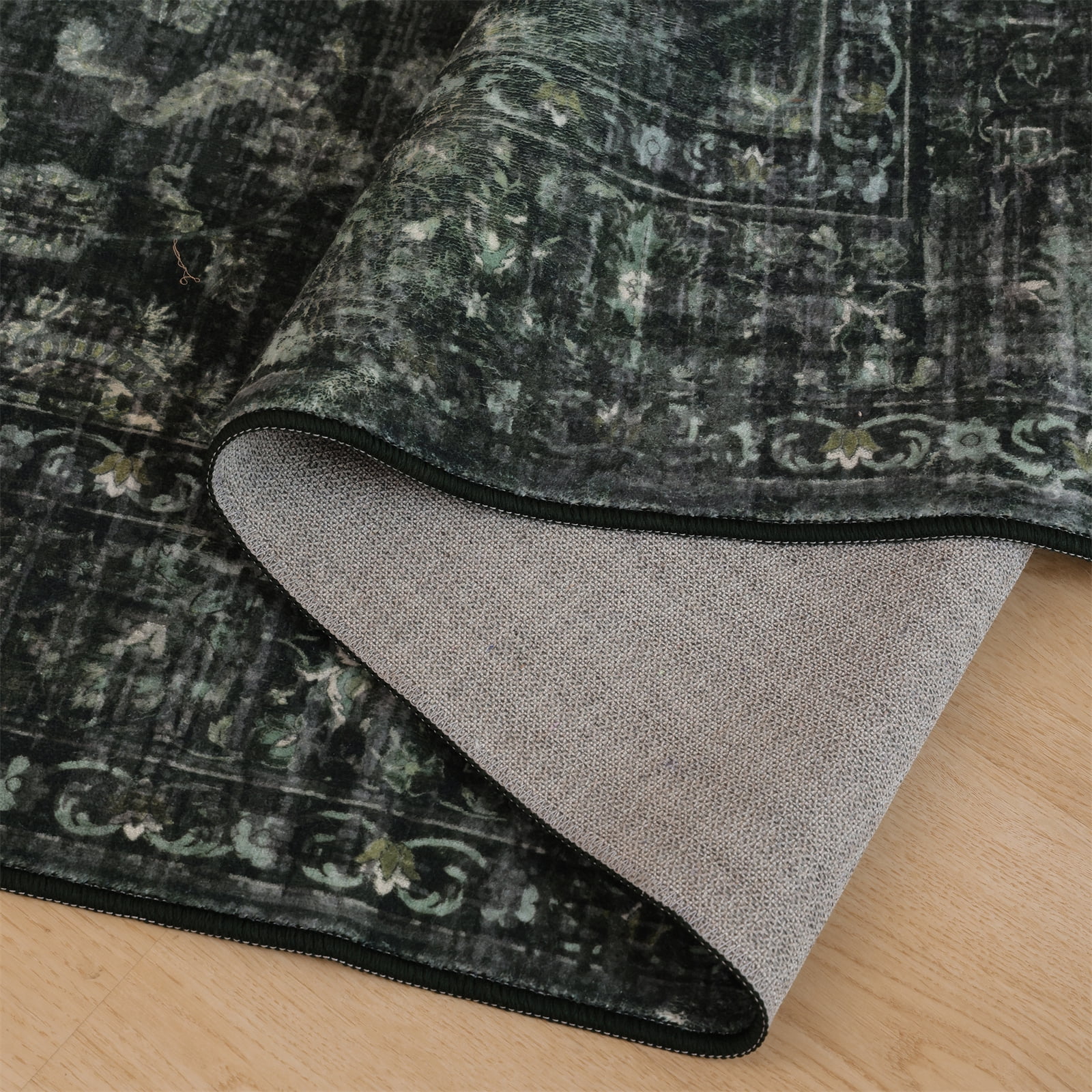 SPRINDAY Boho Green Area Rug, 3'x5' Vintage Rugs for Entryway, Non-Slip Washable Distressed Carpet for Home Office Decor