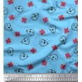 thumbnail image 1 of Soimoi Blue polyester Crepe Fabric Floral & Tribal Skull Printed Fabric 1 Yard 52 Inch Wide, 1 of 3
