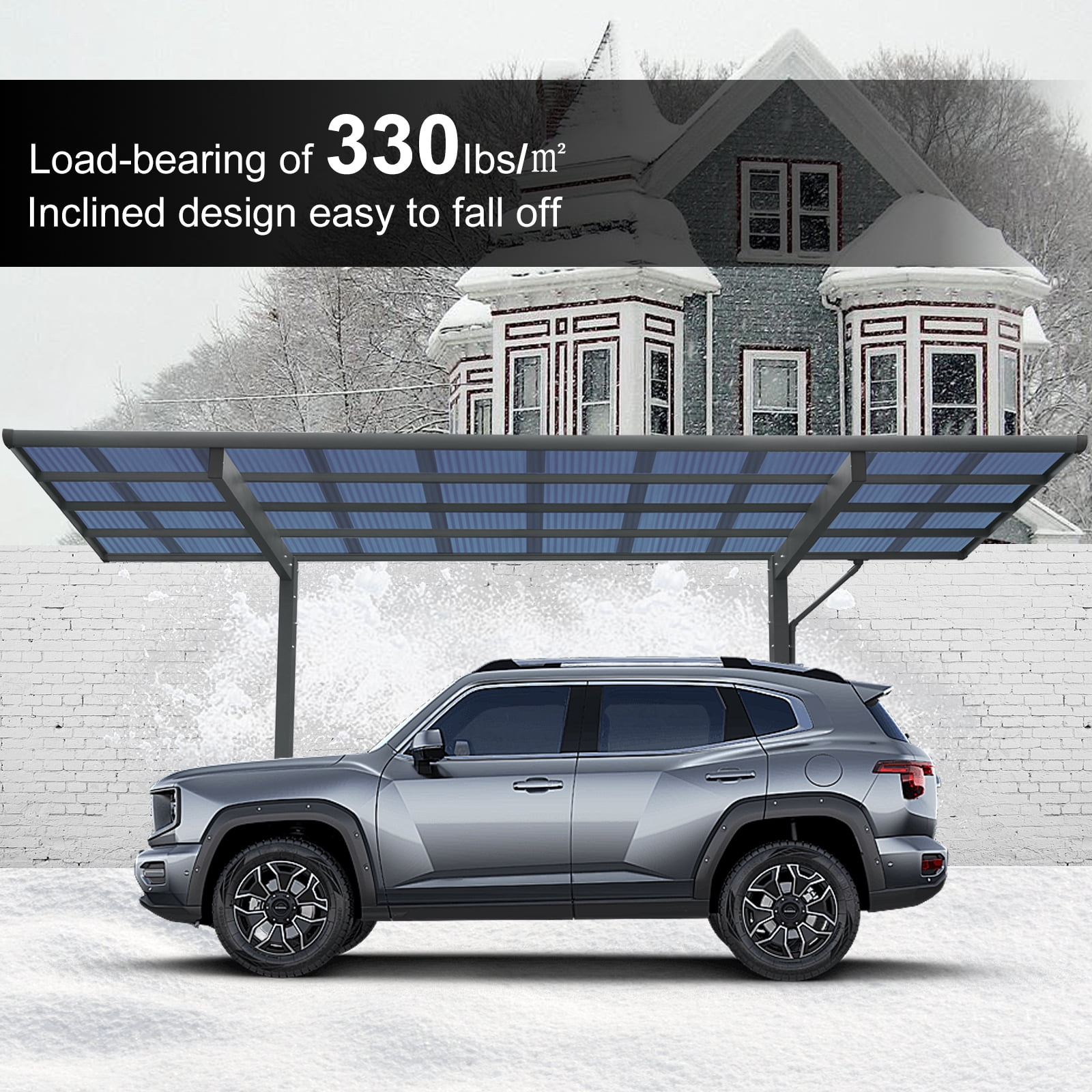 IMagacFun 17.5x9x11 Metal Single Carport Heavy Duty Car Shelter with Metal Frame and Polycarbonate Panels for Outdoor Driveway Car, Truck