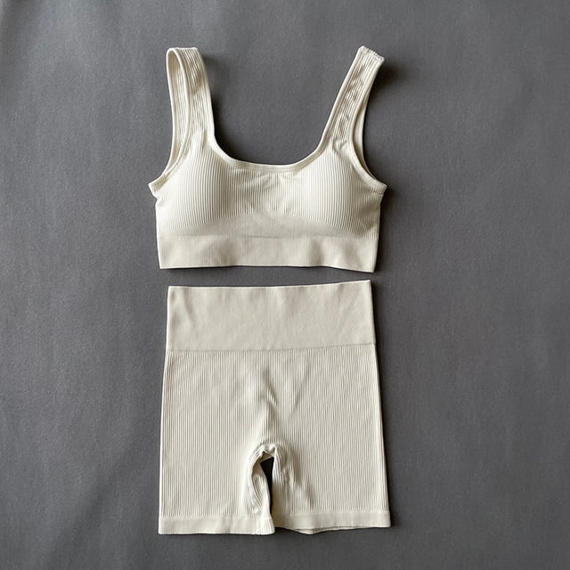 Ropa deportiva para mujer, conjunto de Yoga sin costuras, sujetador deportivo Sexy con cuello cuadrado, Tops, trajes con pantalones cortos, ropa de Fitness para gimnasio, chándal sin mangas Tan Jianjun unisex