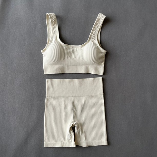Ropa deportiva para mujer, conjunto de Yoga sin costuras, sujetador deportivo Sexy con cuello cuadrado, Tops, trajes con pantalones cortos, ropa de Fitness para gimnasio, chándal sin mangas Tan Jianjun unisex
