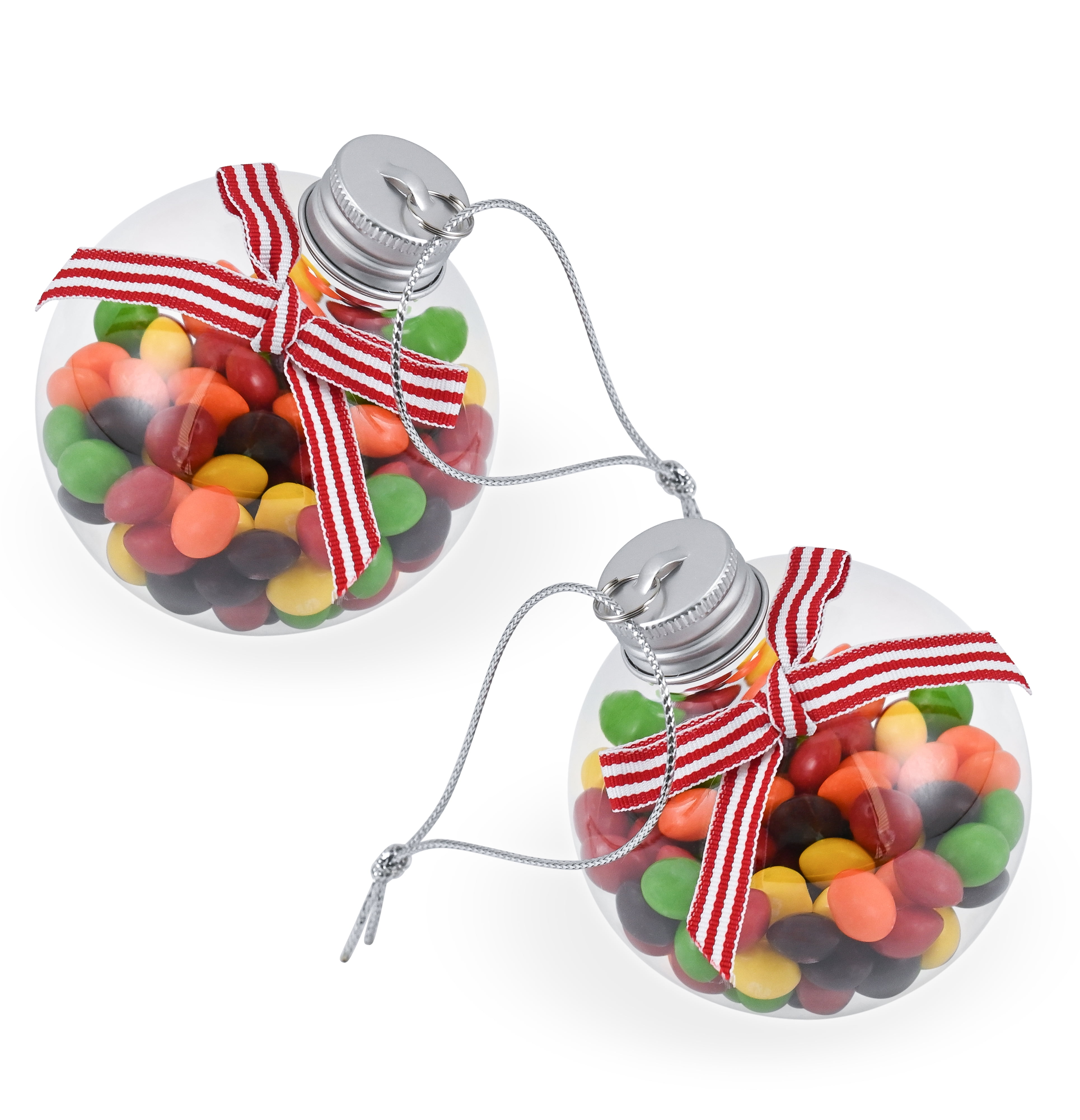R N' D Toys Clear Fillable Ornaments Shatterproof Transparent Plastic Craft Ornament Balls Décor, Red, White Ribbon - DIY Christmas Sphere Pack of 24