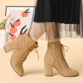 thumbnail image 2 of Unique Bargains Women's Round Toe Chunky High Heel Lace Up Booties, 2 of 5