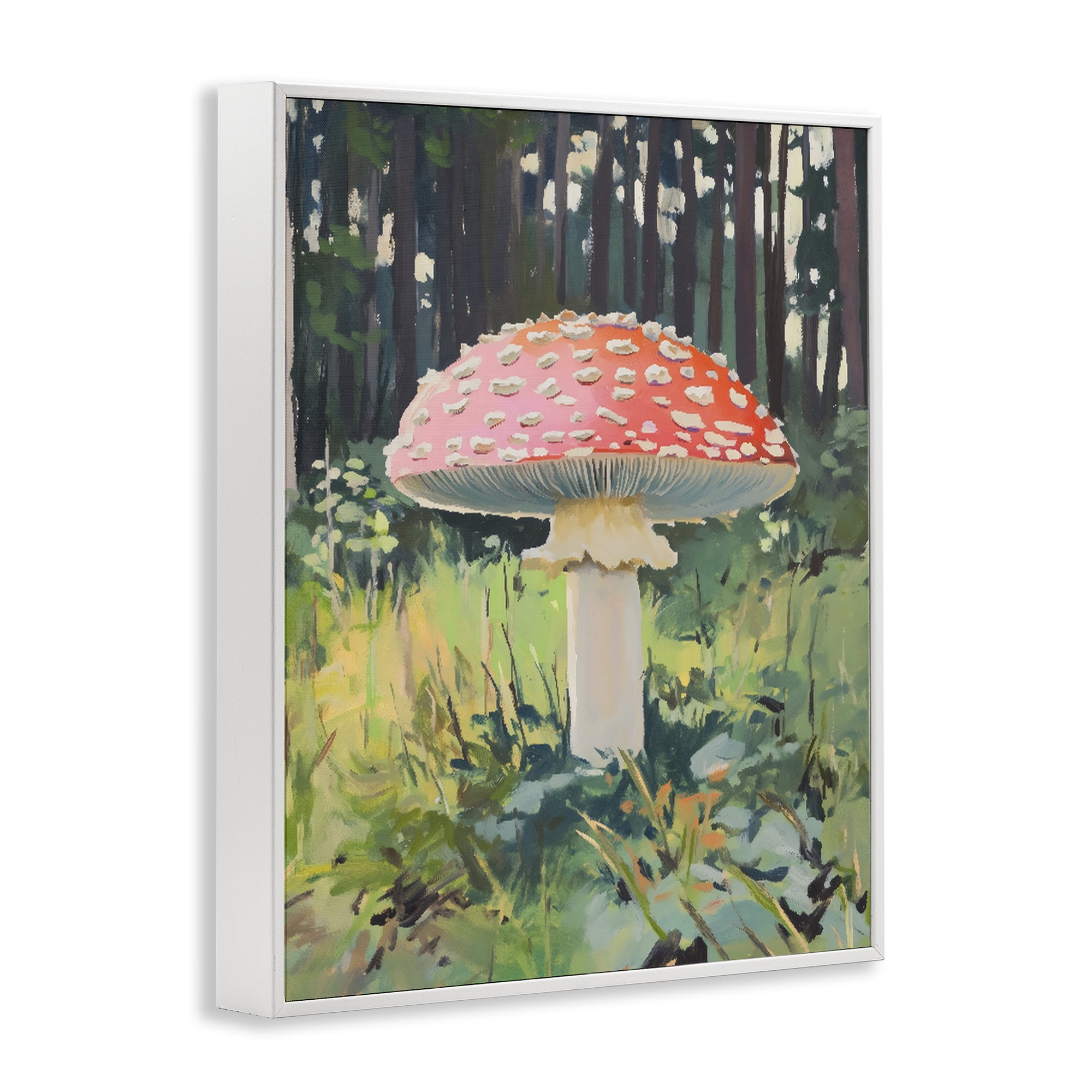 Stupell Industries Red Mushroom in Sunlit Forest White Framed Giclee Art, design by The Prints Vibe