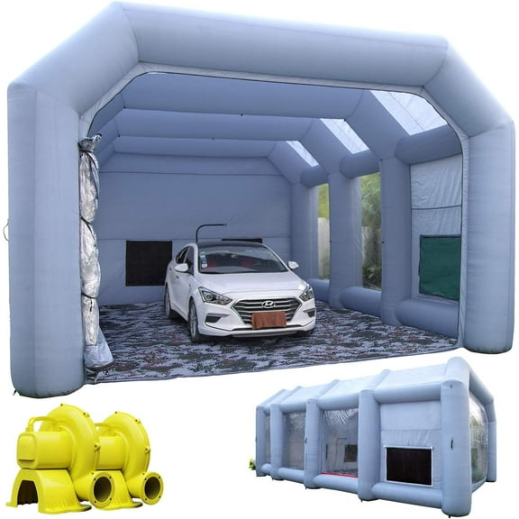 TKLoop Portable Inflatable Paint Booth 26X15X10Ft with Blowers(750W 950W), Inflatable Spray Paint Booth Tent with Tool Room