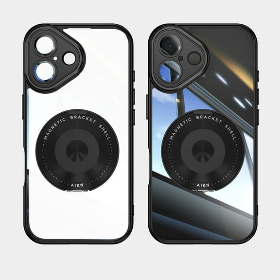 ELEHOLD Magnetic Case for iPhone 16, Compatible with Mag safe Accessory Adjustable Foldable 360° Ring Kickstand Camera Protector Shockproof Rugged Clear Case for iPhone 16,Black