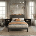 thumbnail image 2 of 3-Piece Queen Bedroom Set: Upholstered Platform Bed with Charging Station & LED Lights + 2 Nightstands with Charging Station, 2 Drawers & Open Shelf – Dark Gray, 2 of 10