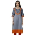 thumbnail image 1 of Moomaya Robes Indiennes pour Femmes Décontractées Été Imprimé Manches 3/4 Longue Kurta, 1 of 6