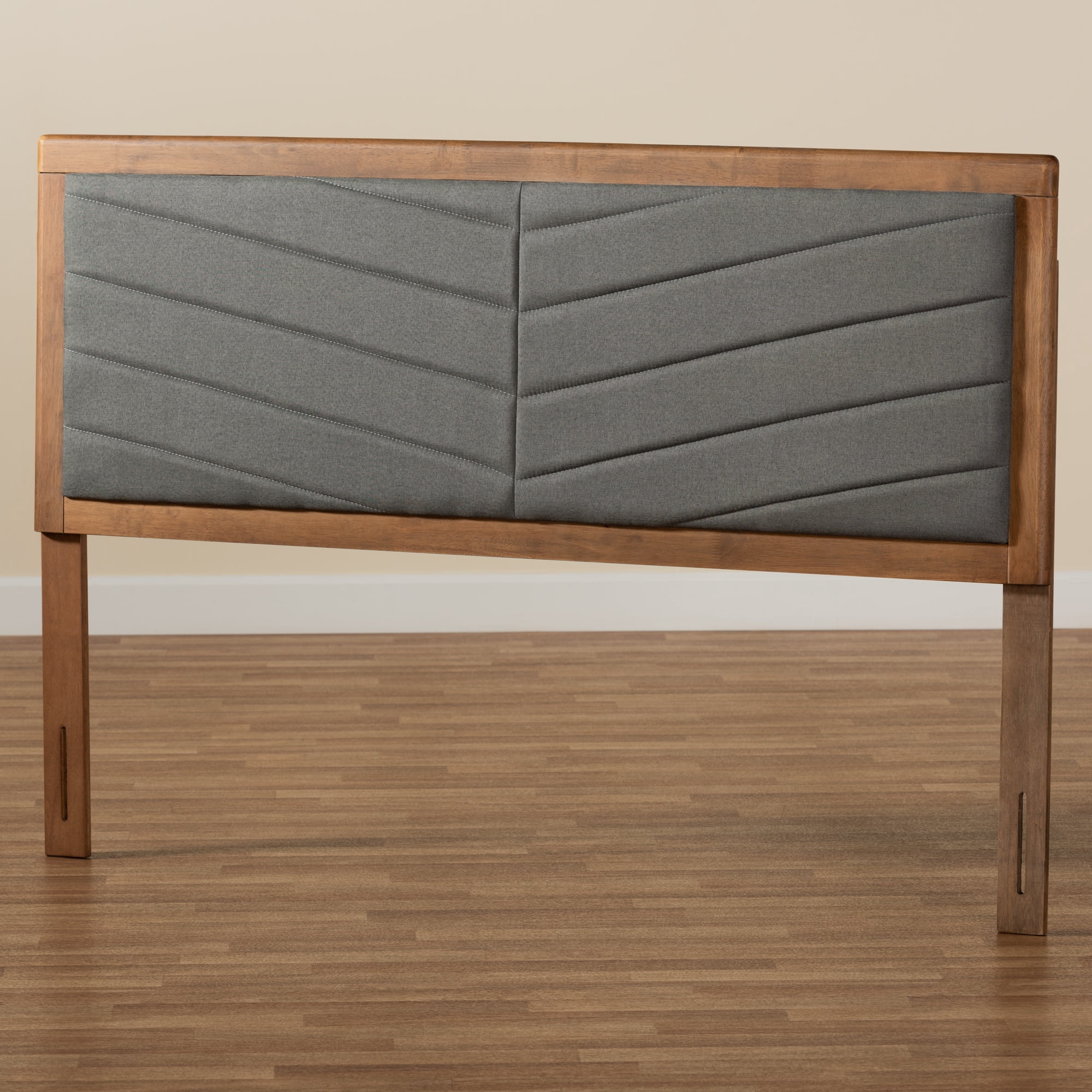Baxton Studio Iden Modern and Contemporary Dark Grey Fabric Upholstered and Walnut Brown Finished Wood Queen Size Headboard