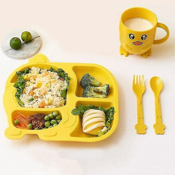 5 pièces enfants vaisselle en plastique plat enfant ensemble dessin animé  enfants formation bol assiette qualité alimentaire cuillère 