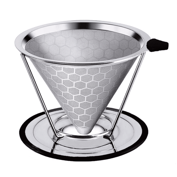 Vruelia Pour Over Coffee Dripper Stainless Steel Slow Drip Coffee Filter Metal Cone Paperless Reusable Single Cup Coffee Maker