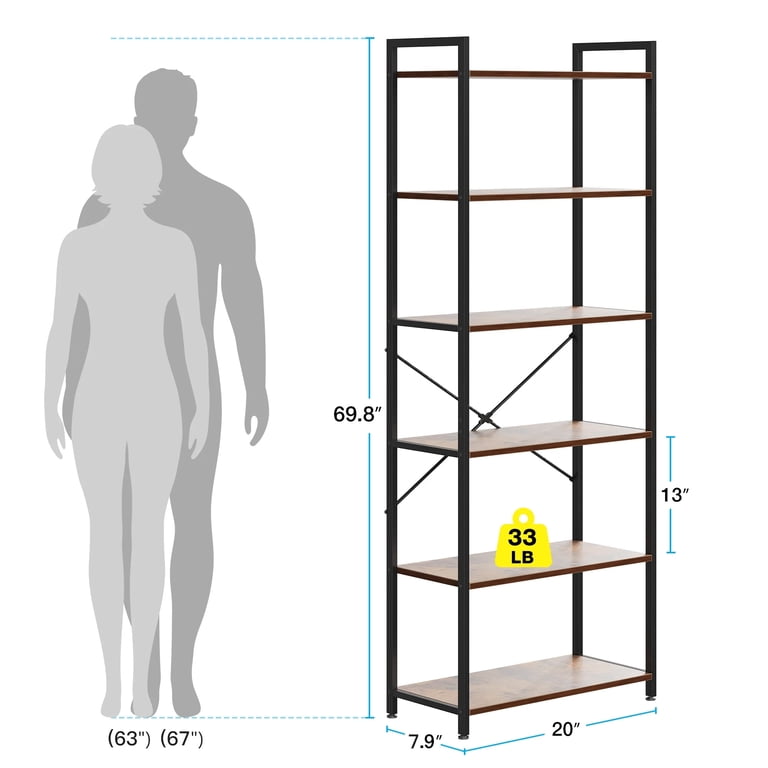 Casacomoda 6-Tier Bookcase Set of 2, Rust Brown Industrial photo 2