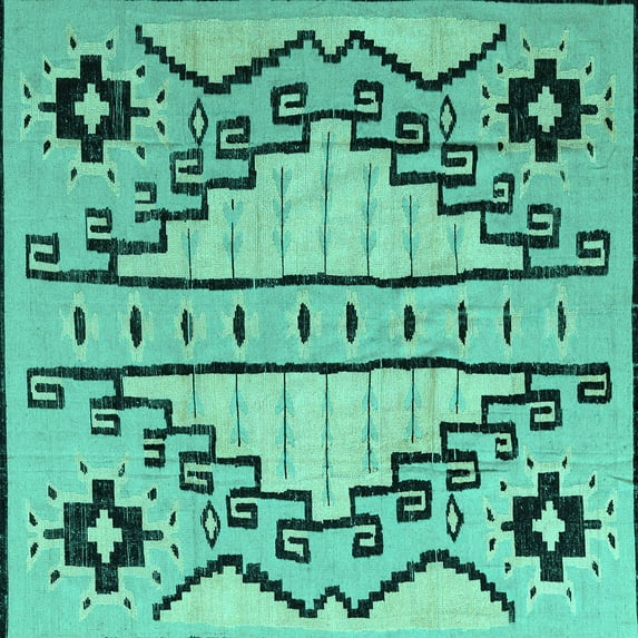 Ahgly Company Machine Washable Indoor Square Abstract Turquoise Blue Modern Area Rugs, 4' Square