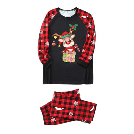 

ZMHEGW Mens Pajamas Set Dy Sleepwear For Christmas Cute Big Headed Deer Print Pjs Plaid Long Sleeve Tops And Pants Soft Casusal Holiday Sleepwear Family Matching Outfits S For Parents Father