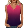 thumbnail image 1 of Mujeres sin mangas Tops de verano gradiente color fuera de posición impresión V-cuello blusa casual Mujeres V-cuello de verano Tops, 1 of 7