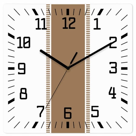 Brown Solid Color Texture Wooden Wall Clock Silent Non Ticking, Simple Brown Stripes Square Wall Clocks Battery Operated, Decor Clock for Home Office, Living Room, Kitchen, 10 Inch