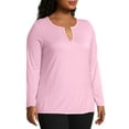 thumbnail image 2 of Just My Size Split Neck Long Sleeve Tee (Women's Plus), 2 of 6