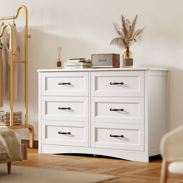 6 Drawer Dressers for Bedroom, Chest of Drawers with Deep Drawers, Large Double Dresser for Closet with Wide Top, Horizontal Wooden Dresser for Living