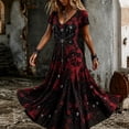 thumbnail image 3 of KICILVS Gothic Clothes For Women Tie Dye Rose And Spiderweb Print Flowing V Neck Long Maxi Dress Halloween Cosplay Gothic Party Dress, 3 of 5