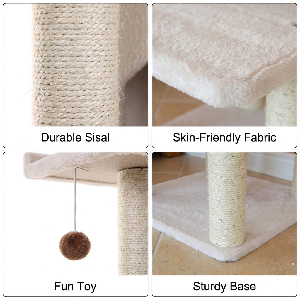 Multi-Level Cat Tree Tower with Condo, Natural Sisal Scratching Posts, Ultra-Soft Plush Carpet, 68 Inches Tall, Beige