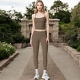 thumbnail image 2 of Women's High Waist Seamless Active Leggings with Elastic Waistband and Comfortable Stretch Fabric - Large, Khaki, 2 of 5