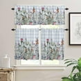 thumbnail image 2 of Spring Floral Kitchen Curtains, Gray Plaid Farmhouse Flowers Watercolor 3-Piece Kitchen Curtain Valance and Tiers Set 24 Inch Length, Rod Pocket Half Window Curtains for Cafe Living Room Bathroom, 2 of 6