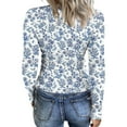 thumbnail image 4 of Women's Ribbed Knit Floral Shirts Crew Neck Long Sleeve Stretch T-Shirts Slim Fit Jumper Tops, 4 of 5