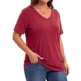 thumbnail image 3 of WellSize Plus Size Womens T Shirts V Neck Tunic Tops for Women Summer Short Sleeve Shirts Basic Tops, 3 of 8