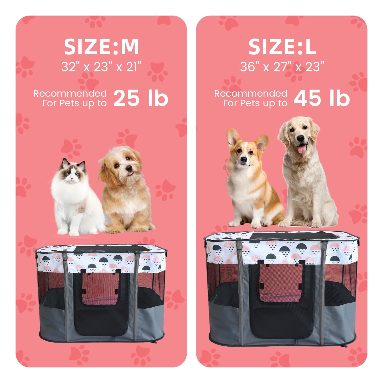 Luxvie Extra Large Pet Playpen, Foldable Dog Cat Playpens Cat Cage Exercise Kennel Tent, Dog Kennel With Removable Shade Cover, Dog Crate Indoor Outdoor Travel Camping Use, Gray