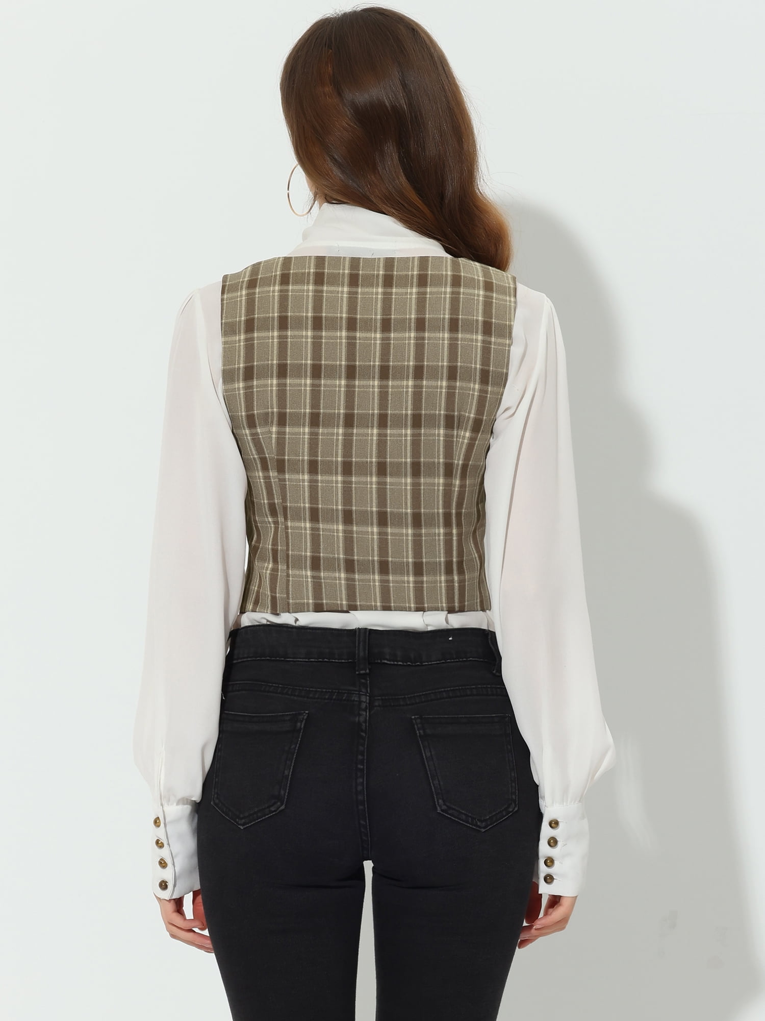 DARING DIVA Women's Costume Plaid Versatile Racerback Suit Vests L Brown