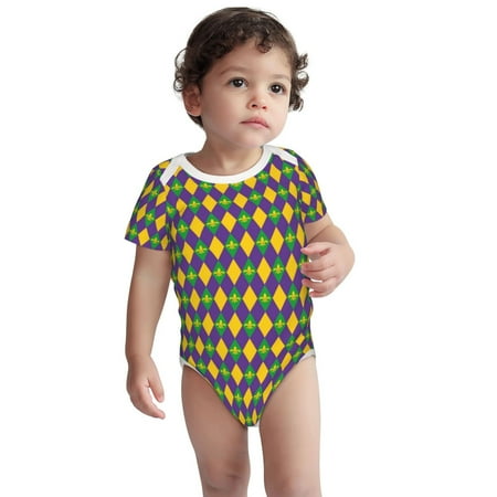 

Haiem Mardi Gras Printed Unisex-Baby Short Sleeve Onesies Bodysuits Unisex Babies Snap-Up Rompers-3 Months