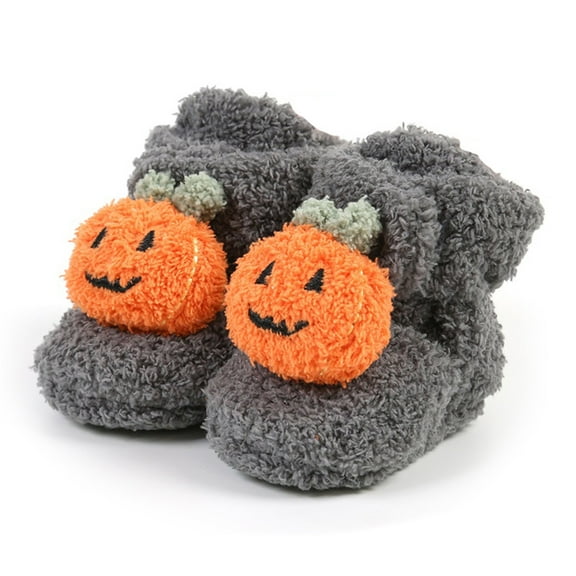 Bagilaanoe Baby Halloween Pumpkin Booties Cozy Fleece Slippers Soft Newborn Crib Shoes Prewalkers Winter Warm Infant Socks Shoes