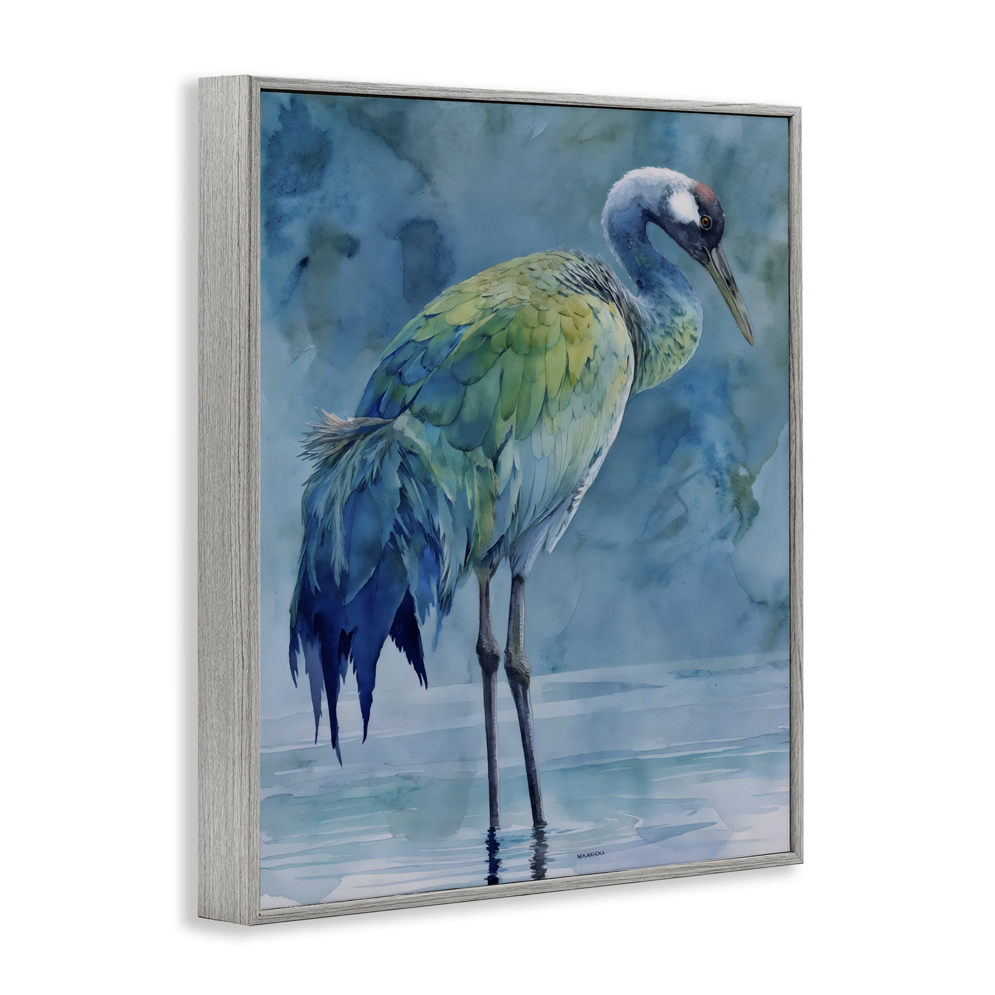 Stupell Industries Turquoise Feathered Coastal Bird Gray Framed Giclee Art, design by Franklyn Gregory