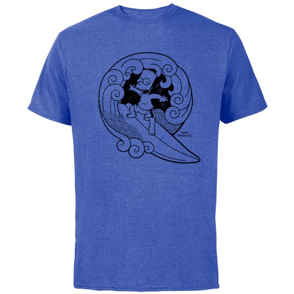 The Simpsons Bart Surfing Japanese Woodblock - Short Sleeve Cotton T-Shirt for Adults - Customized-Royal Heather
