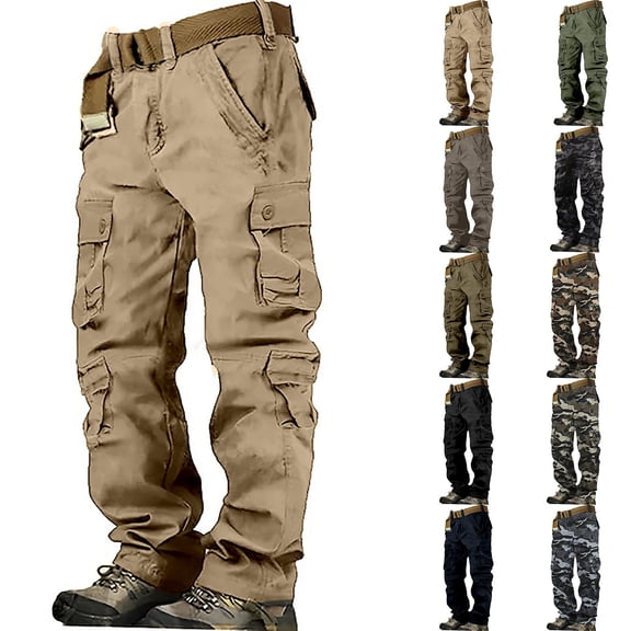 Men's Cargo Pants 8 Pocket Cotton Casual Hiking Trousers Breathable Comfort