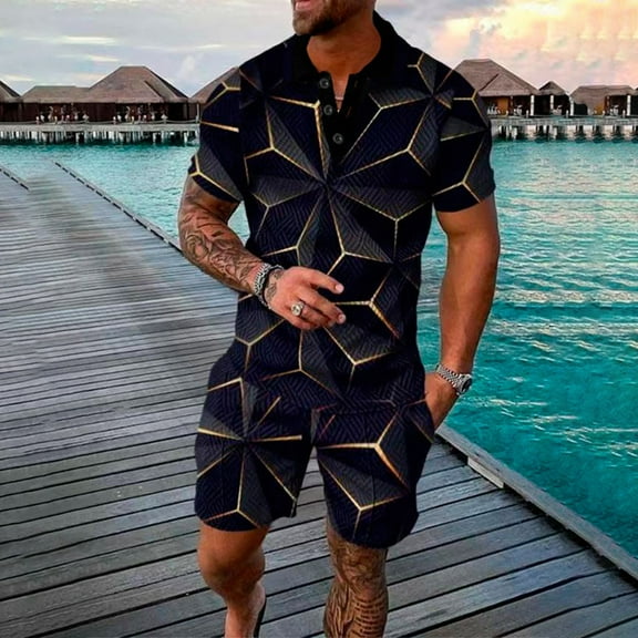 Edvintorg Summer Suits for Men 2 Piece Set Men's Track Suits Short Sets Outfits Fashion Street Casual Short Sleeve Shirt and Shorts Set Plus Size Men Clothings Black XXXXXL