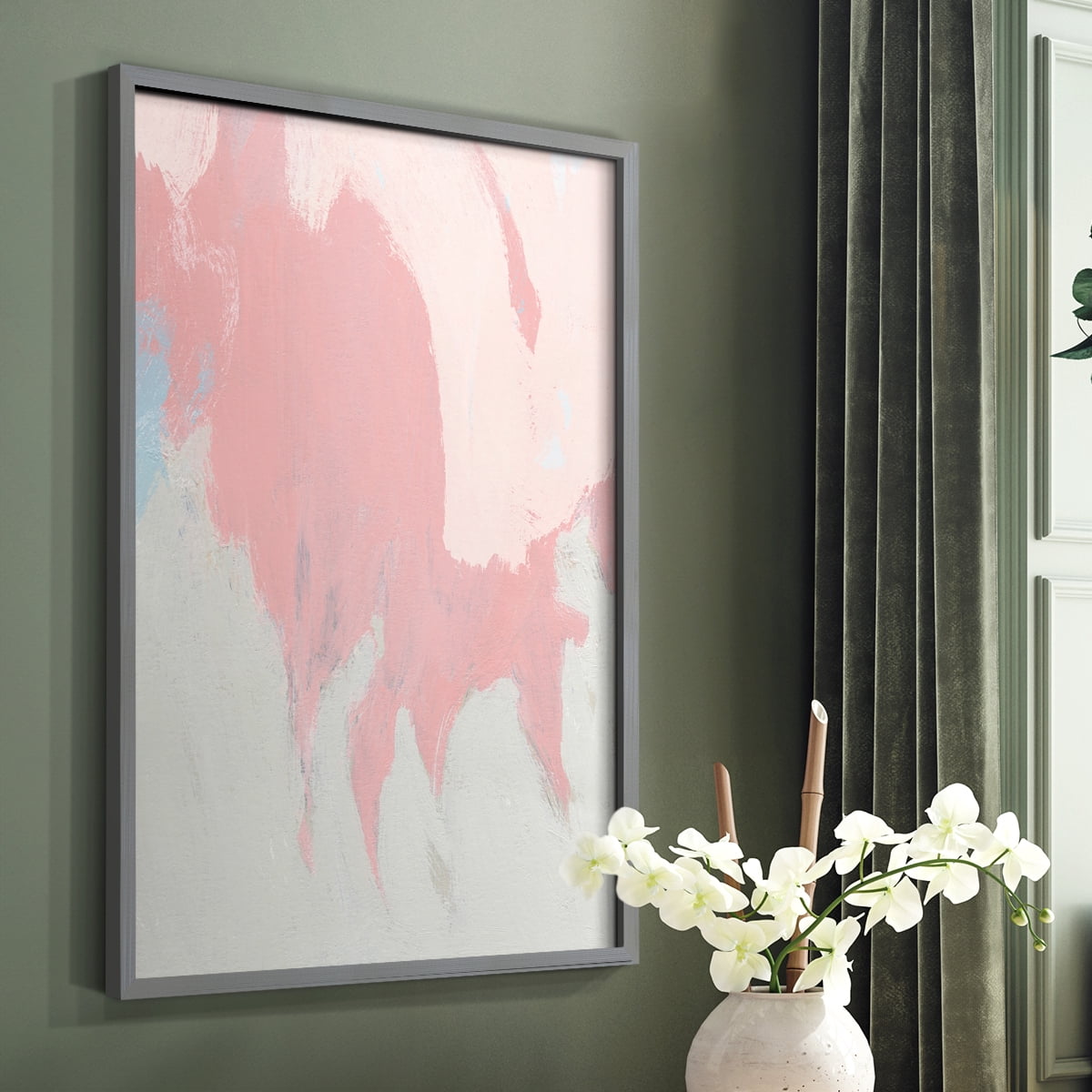 Blushing Abstract II Framed Print in Gray Solid Wood Framed Print No Nail Hanging