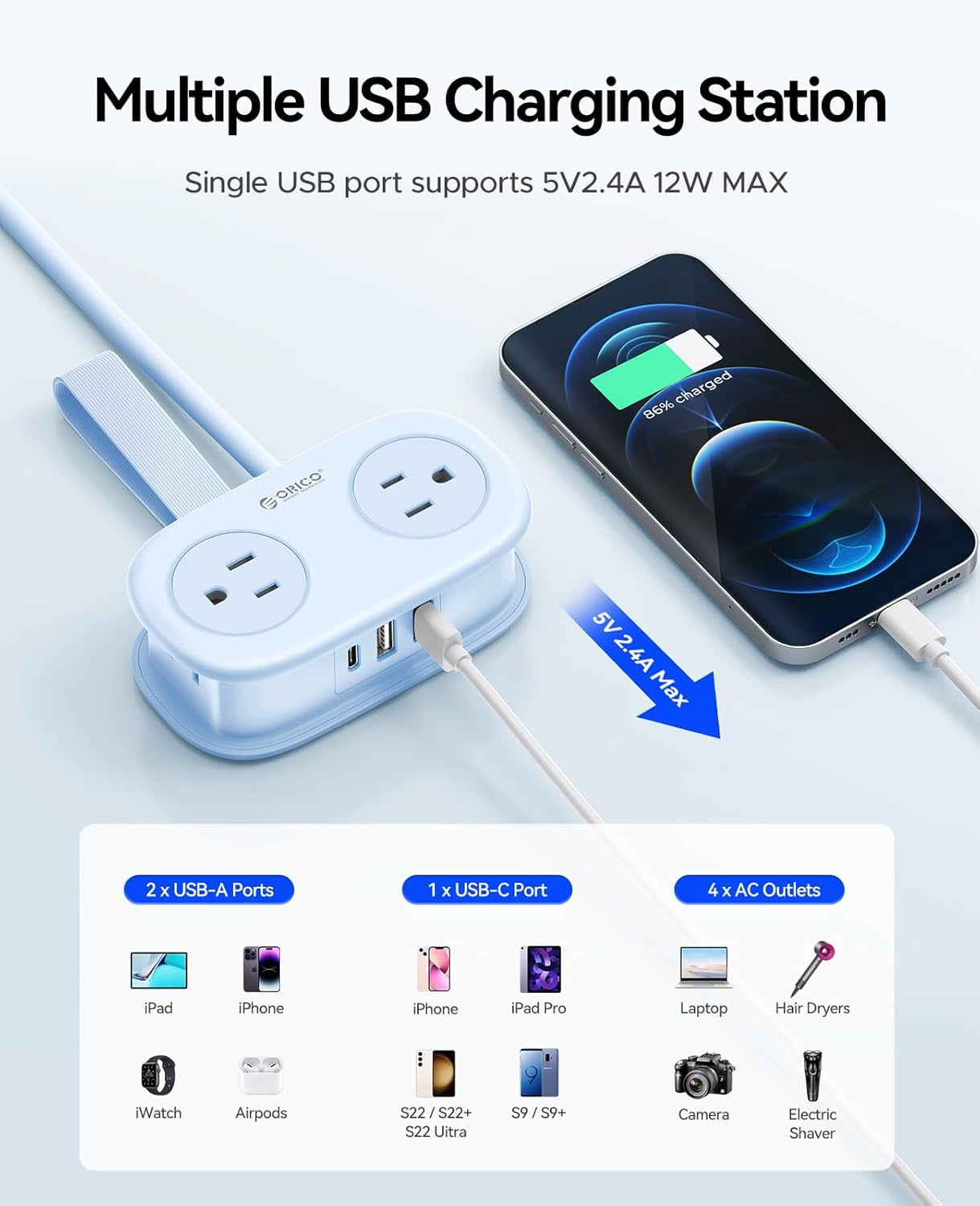 SONGAUN Travel Power Strip, 4 Outlets 3 USB Ports (1 USB C) with 4FT Wrapped Short Extension Cord, Compact Power Strip for Hotel Travel Essentials Cruise Approved-AP3