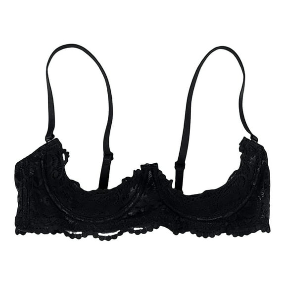Audhol Balconette Bra, 1/4 Cup Bras for Women Underwire Lace Bra See Through Balconette Padded Bra Shelf Bra Tops Quarter Cup Bra Black L