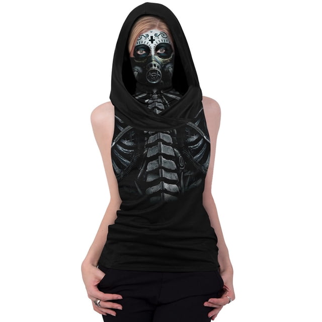 Sylvamorning T-Shirt Femme Imprimé Squelette Sans Manches à Capuche avec Masque